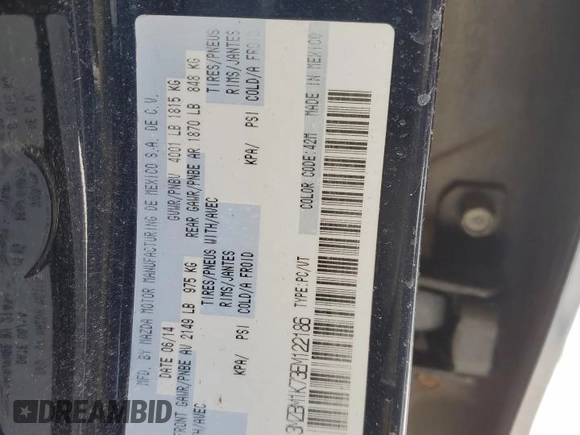 2014 Mazda 3 i Sport with VIN 3MZBM1K73EM122186, listed as a Copart auction lot 47986385 with 190,305 mi miles and Salvage Title. Bid and sale history available at DreamBid. Image 12.