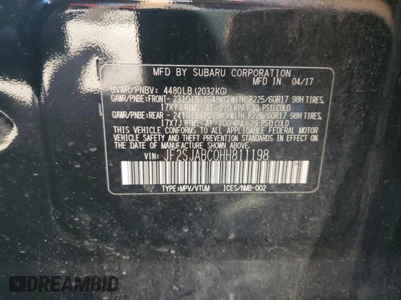 2017 Subaru Forester with VIN JF2SJABC0HH811198, listed as a Copart auction lot 46817855 with 68,606 mi miles and Salvage Title. Bid and sale history available at DreamBid. Image 14.