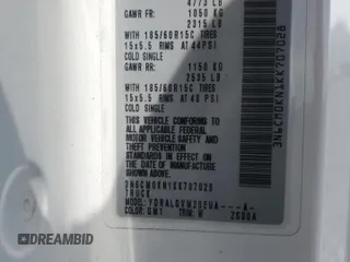2019 Nissan NV200 SV with VIN 3N6CM0KN1KK707028, listed as a Copart auction lot 60193775 with 159,775 mi miles and Non repairable. Bid and sale history available at DreamBid. Image 12.