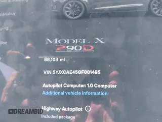 2016 Tesla Model X P90D with VIN 5YJXCAE45GF001485, listed as a IAAI auction lot 41994096 with 88,103 mi miles. Bid and sale history available at carsss.com. Image 15.