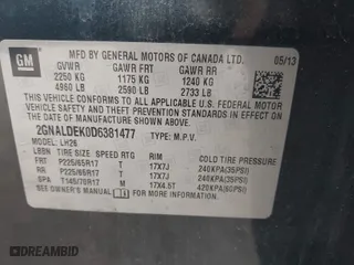 2013 Chevrolet Equinox LT with VIN 2GNALDEK0D6381477, listed as a IAAI auction lot 41973776 with 136,547 mi miles. Bid and sale history available at carsss.com. Image 9.