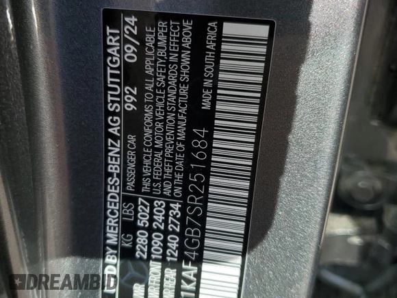 2025 Mercedes-Benz C 300 with VIN W1KAF4GB7SR251684, listed as a Copart auction lot 42448325 with Not Provided miles and Salvage Title. Bid and sale history available at DreamBid. Image 12.