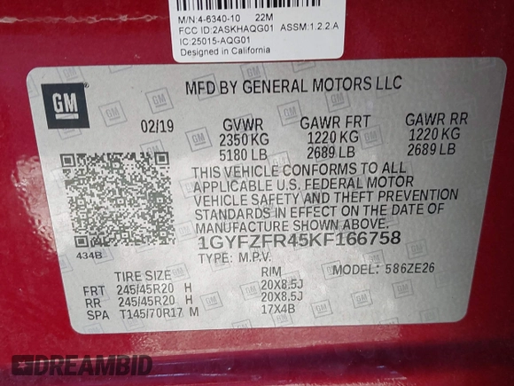 2019 Cadillac XT4 AWD Sport with VIN 1GYFZFR45KF166758, listed as a IAAI auction lot 41275920 with 78,972 mi miles. Bid and sale history available at carsss.com. Image 9.