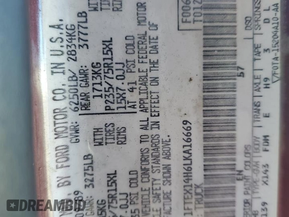 1990 Ford F-150 with VIN 1FTEX14H6LKA16669, listed as a Copart auction lot 48072985 with 21,866 mi miles and Salvage Title. Bid and sale history available at carsss.com. Image 12.