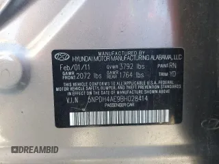2011 Hyundai Elantra Limited with VIN 5NPDH4AE9BH028414, listed as a Copart auction lot 87809005 with 160,822 mi miles and Salvage title. Bid and sale history available at DreamBid. Image 12.