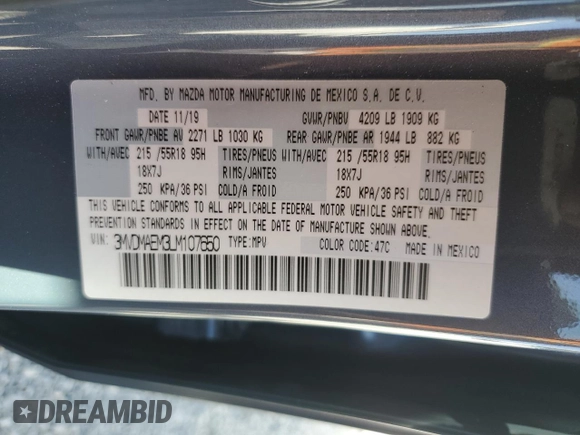 2020 Mazda CX-30 Premium with VIN 3MVDMAEM3LM107650, listed as a Copart auction lot 44573705 with 13,042 mi miles and Clean title. Bid and sale history available at DreamBid. Image 13.