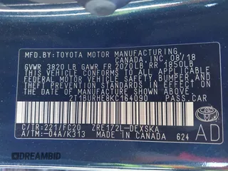 2019 Toyota Corolla L with VIN 2T1BURHE8KC164090, listed as a IAAI auction lot 41976669 with 163,794 mi miles and . Bid and sale history available at DreamBid. Image 9.