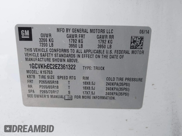 2014 Chevrolet Silverado 1500 LT with VIN 1GCVKREC2EZ361322, listed as a IAAI auction lot 41362836 with 199,684 mi miles and . Bid and sale history available at DreamBid. Image 9.