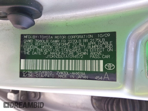 2010 Toyota Prius II with VIN JTDKN3DU1A1094572, listed as a IAAI auction lot 42089100 with 249,980 mi miles. Bid and sale history available at carsss.com. Image 9.