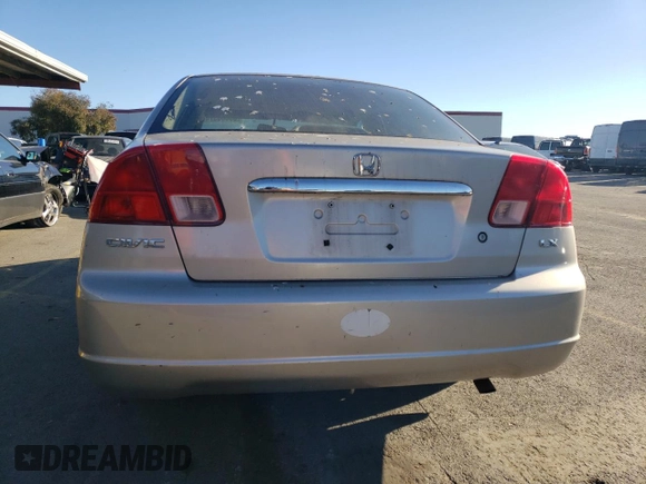 2001 Honda Civic LX with VIN 1HGES15561L022838, listed as a Copart auction lot 83866374 with 179,691 mi miles and Salvage Title. Bid and sale history available at DreamBid. Image 6.