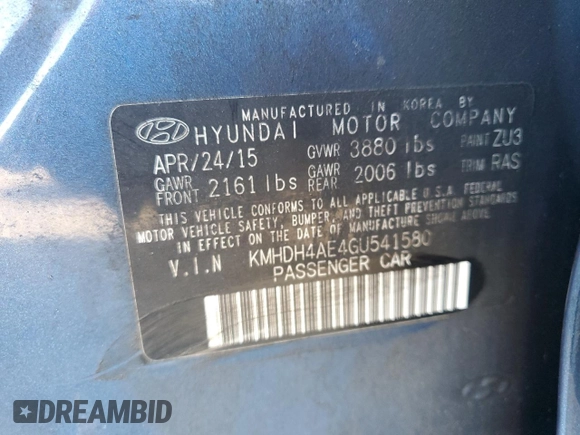 2016 Hyundai Elantra Limited with VIN KMHDH4AE4GU541580, listed as a Copart auction lot 86795274 with 141,160 mi miles and Salvage Title. Bid and sale history available at carsss.com. Image 13.