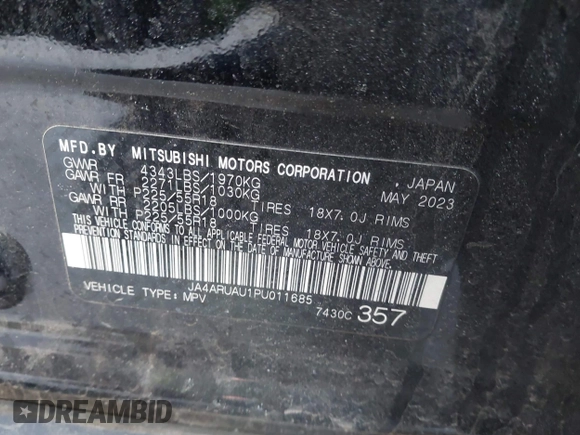 2023 Mitsubishi Outlander ES z VIN JA4ARUAU1PU011685, wystawiony jako IAAI lot #41575031 z przebiegiem 57 068 mil mil oraz . Historia ofert i sprzedaży dostępna na DreamBid. Obrazek 9.