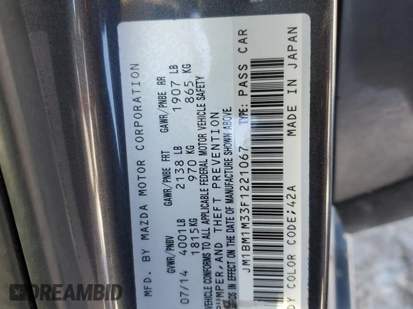2015 Mazda 3 S Grand Touring with VIN JM1BM1M33F1221067, listed as a Copart auction lot 88398405 with 100,168 mi miles and Salvage Title. Bid and sale history available at DreamBid. Image 12.