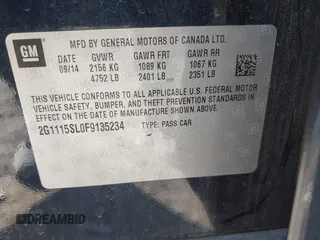 2015 Chevrolet Impala LT with VIN 2G1115SL0F9135234, listed as a IAAI auction lot 41534676 with 118,382 mi miles and . Bid and sale history available at DreamBid. Image 9.