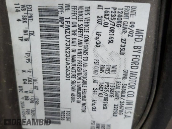 2003 Ford Explorer XLT z VIN 1FMZU73K23UA36301, wystawiony jako Copart lot #58509095 z przebiegiem 145 947 mil mil oraz Szkoda całkowita • Salvage title. Historia ofert i sprzedaży dostępna na DreamBid. Obrazek 13.