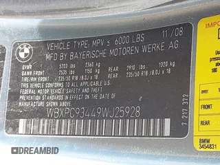 2009 BMW X3 xDrive30i with VIN WBXPC93449WJ25928, listed as a IAAI auction lot 41721787 with 102,570 mi miles. Bid and sale history available at carsss.com. Image 9.