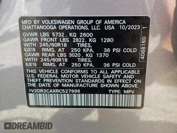 2024 Volkswagen Atlas SE with VIN 1V2DR2CAXRC527996, listed as a Copart auction lot 74796794 with 18,934 mi miles and Salvage title. Bid and sale history available at DreamBid. Image 15.
