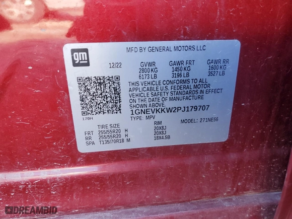 2023 Chevrolet Traverse Premier with VIN 1GNEVKKW2PJ179707, listed as a Copart auction lot 42002515 with 30,484 mi miles and Salvage Title. Bid and sale history available at carsss.com. Image 14.