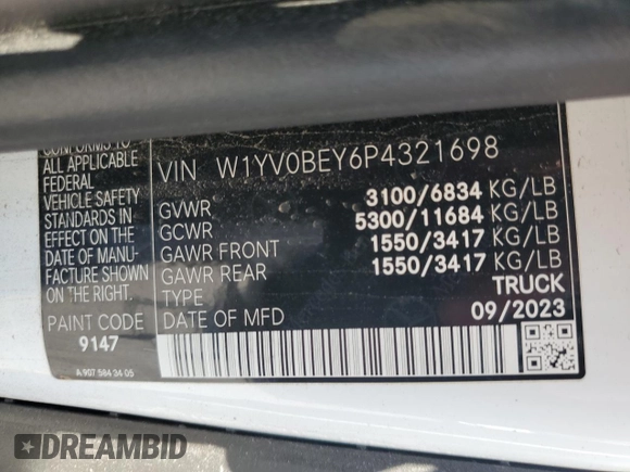 2023 Mercedes-Benz Metris Cargo with VIN W1YV0BEY6P4321698, listed as a Copart auction lot 65737114 with 14,019 mi miles and Salvage title. Bid and sale history available at DreamBid. Image 14.