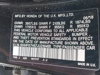 2018 Honda Civic EX z VIN SHHFK7H57JU230455, wystawiony jako IAAI lot #42328392 z przebiegiem 86 867 mil mil oraz . Historia ofert i sprzedaży dostępna na DreamBid. Obrazek 9.