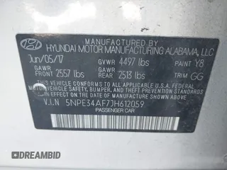 2018 Hyundai Sonata SEL with VIN 5NPE34AF7JH612059, listed as a IAAI auction lot 41360737 with 202,247 mi miles and . Bid and sale history available at DreamBid. Image 9.