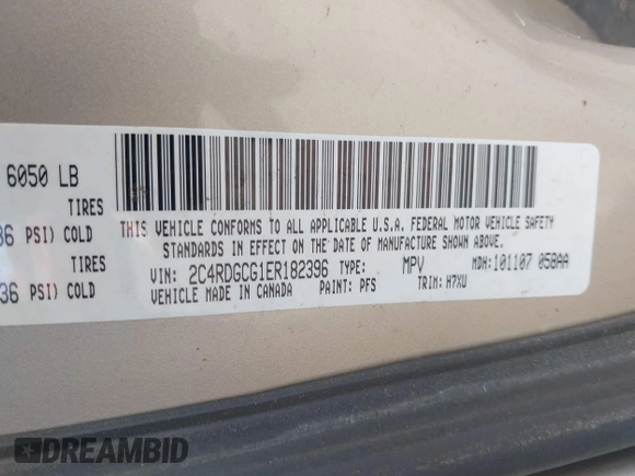 2014 Dodge Grand Caravan SXT z VIN 2C4RDGCG1ER182396, wystawiony jako IAAI lot #42148810 z przebiegiem 121 056 mil mil oraz . Historia ofert i sprzedaży dostępna na DreamBid. Obrazek 9.