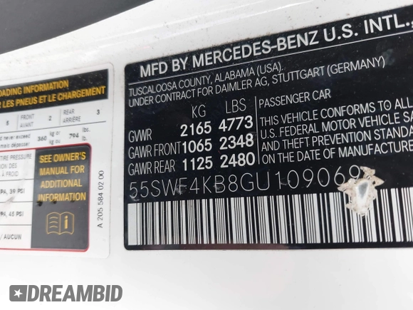 2016 Mercedes-Benz C 300 Luxury with VIN 55SWF4KB8GU109069, listed as a IAAI auction lot 42437473 with 102,135 mi miles and . Bid and sale history available at DreamBid. Image 9.