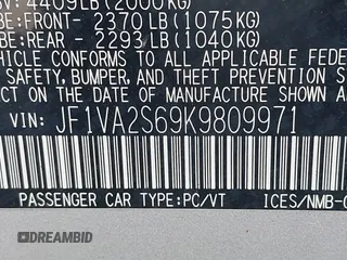 2019 Subaru WRX STI with VIN JF1VA2S69K9809971, listed as a IAAI auction lot 41683787 with 119,591 mi miles. Bid and sale history available at carsss.com. Image 9.