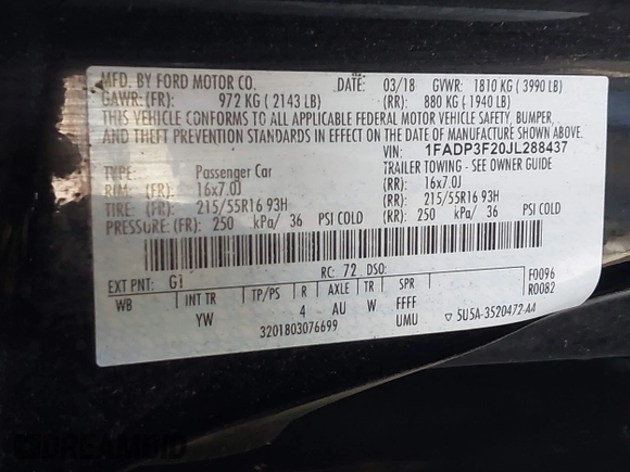 2018 Ford Focus SE z VIN 1FADP3F20JL288437, wystawiony jako IAAI lot #42278885 z przebiegiem 132 504 mil mil oraz . Historia ofert i sprzedaży dostępna na DreamBid. Obrazek 9.