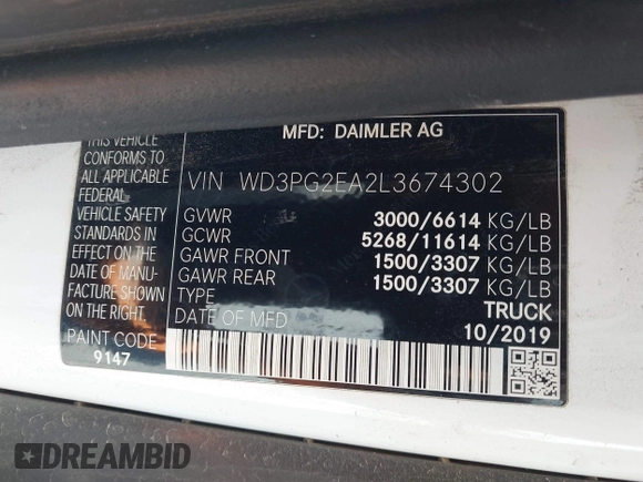 2020 Mercedes-Benz Metris Cargo z VIN WD3PG2EA2L3674302, wystawiony jako IAAI lot #42314117 z przebiegiem 116 502 mil mil oraz . Historia ofert i sprzedaży dostępna na DreamBid. Obrazek 9.