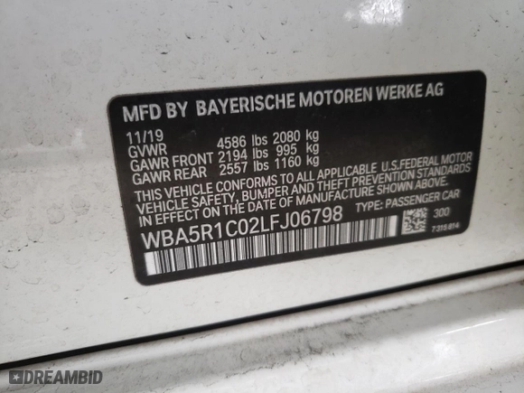 2020 BMW 3 Series 330i with VIN WBA5R1C02LFJ06798, listed as a Copart auction lot 47845665 with 67,642 mi miles and Salvage Title. Bid and sale history available at carsss.com. Image 15.
