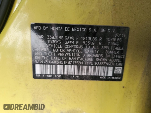 2015 Honda Fit LX with VIN 3HGGK5H51FM717584, listed as a Copart auction lot 87038334 with 143,447 mi miles and Salvage Title. Bid and sale history available at carsss.com. Image 14.