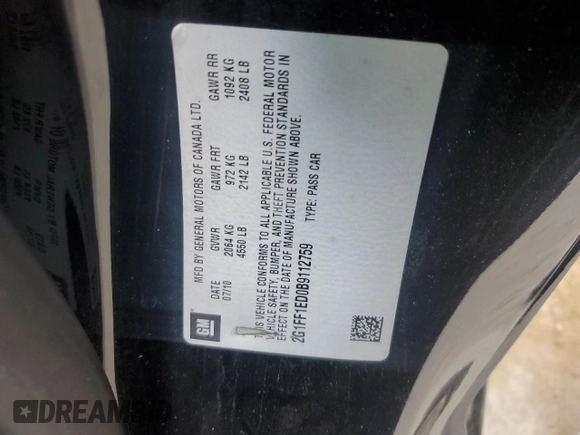 2011 Chevrolet Camaro 1LT с VIN 2G1FF1ED0B9112759, выставлен на аукционе Copart как лот 56904115 с пробегом 195 533 миль миль и Списание • Salvage title. История ставок и продаж доступна на DreamBid. Изображение 12.