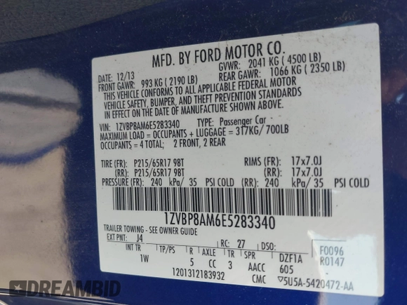 2014 Ford Mustang V6 with VIN 1ZVBP8AM6E5283340, listed as a IAAI auction lot 42412196 with 79,343 mi miles and . Bid and sale history available at DreamBid. Image 9.