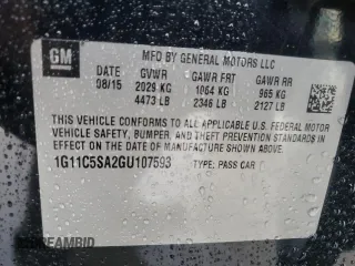 2016 Chevrolet Malibu LT with VIN 1G11C5SA2GU107593, listed as a Copart auction lot 54170555 with 142,888 mi miles and Clean Title. Bid and sale history available at carsss.com. Image 12.