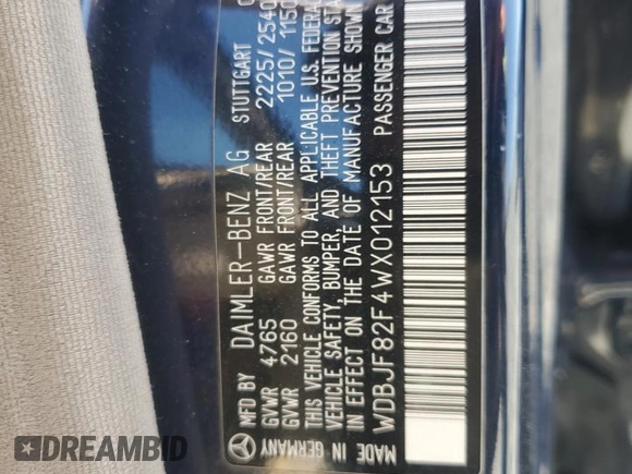 1998 Mercedes-Benz E with VIN WDBJF82F4WX012153, listed as a Copart auction lot 51848665 with 121,867 mi miles and Salvage Title. Bid and sale history available at DreamBid. Image 12.