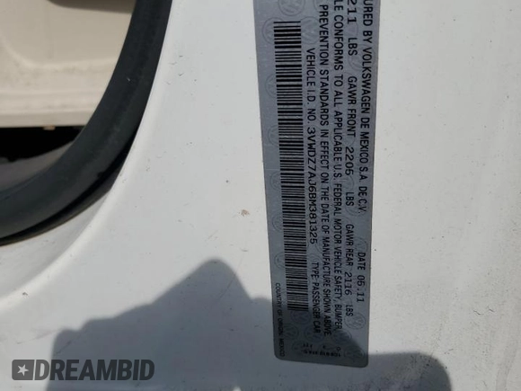 2011 Volkswagen Jetta SE with VIN 3VWDZ7AJ6BM381325, listed as a Copart auction lot 52987185 with 151,208 mi miles and Salvage title. Bid and sale history available at DreamBid. Image 12.