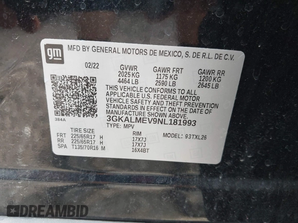 2022 GMC Terrain SLE с VIN 3GKALMEV9NL181993, выставлен на аукционе IAAI как лот 42066407 с пробегом 40 165 миль миль и . История ставок и продаж доступна на DreamBid. Изображение 9.