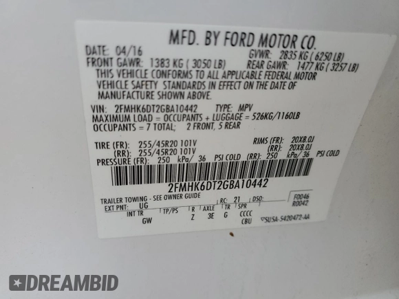 2016 Ford Flex Limited w/EcoBoost with VIN 2FMHK6DT2GBA10442, listed as a Copart auction lot 79221334 with 167,336 mi miles and Salvage Title. Bid and sale history available at carsss.com. Image 13.