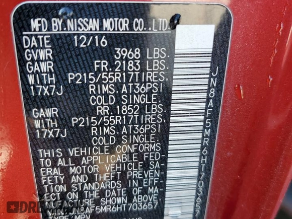 2017 Nissan Juke SL with VIN JN8AF5MR6HT703657, listed as a Copart auction lot 79809844 with 79,015 mi miles and Salvage Title. Bid and sale history available at carsss.com. Image 13.