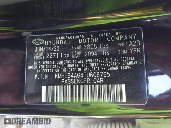 2023 Hyundai Elantra SEL with VIN KMHLS4AG4PU606765, listed as a IAAI auction lot 41056438 with 24,137 mi miles and . Bid and sale history available at DreamBid. Image 9.