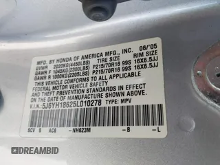2005 Honda Element EX with VIN 5J6YH18625L010278, listed as a IAAI auction lot 41903371 with 204,659 mi miles and . Bid and sale history available at DreamBid. Image 9.