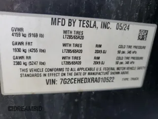 2024 Tesla Cybertruck с VIN 7G2CEHEDXRA010522, выставлен на аукционе Copart как лот 60874185 с пробегом Не указан миль и Списание • Salvage title. История ставок и продаж доступна на DreamBid. Изображение 13.