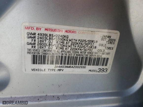 2010 Mitsubishi Outlander SE with VIN JA4AS3AW6AZ002930, listed as a Copart auction lot 85634404 with 157,321 mi miles and Salvage Title. Bid and sale history available at carsss.com. Image 15.
