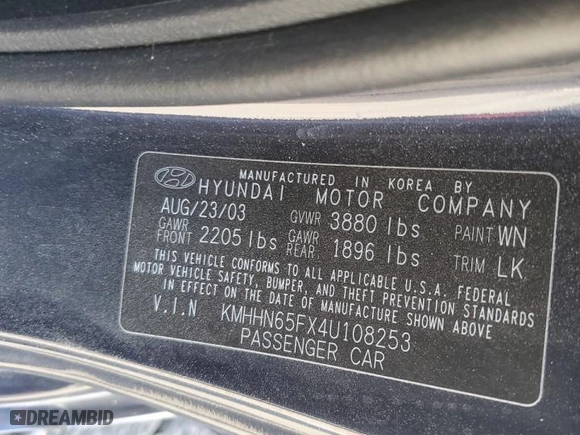 2004 Hyundai Tiburon GT with VIN KMHHN65FX4U108253, listed as a Copart auction lot 77635034 with 34,170 mi miles and Salvage Title. Bid and sale history available at carsss.com. Image 14.