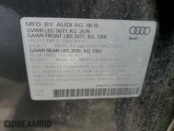 2017 Audi SQ5 Premium Plus z VIN WA1CCAFP9HA036655, wystawiony jako Copart lot #85700074 z przebiegiem 73 337 mil mil oraz Szkoda całkowita • Salvage title. Historia ofert i sprzedaży dostępna na DreamBid. Obrazek 13.