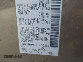 2014 Nissan Pathfinder S with VIN 5N1AR2MMXEC625185, listed as a Copart auction lot 60523805 with Not provided miles and Salvage title. Bid and sale history available at DreamBid. Image 14.
