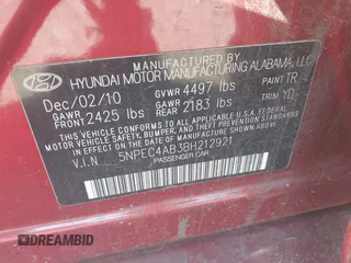 2011 Hyundai Sonata Limited with VIN 5NPEC4AB3BH212921, listed as a IAAI auction lot 42148255 with 153,088 mi miles and . Bid and sale history available at DreamBid. Image 9.