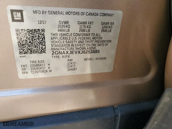 2018 Chevrolet Equinox LT with VIN 2GNAXJEVXJ6253885, listed as a Copart auction lot 76567094 with 44,267 mi miles and Salvage Title. Bid and sale history available at carsss.com. Image 13.