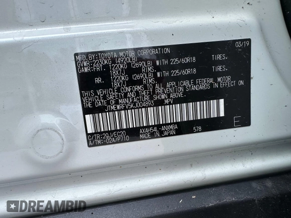 2019 Toyota RAV4 Hybrid XSE with VIN JTMEWRFV5KJ004893, listed as a Copart auction lot 65469735 with 168,511 mi miles and Clean title. Bid and sale history available at DreamBid. Image 10.